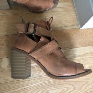 Seychelles light brown peep toe booties witch lace